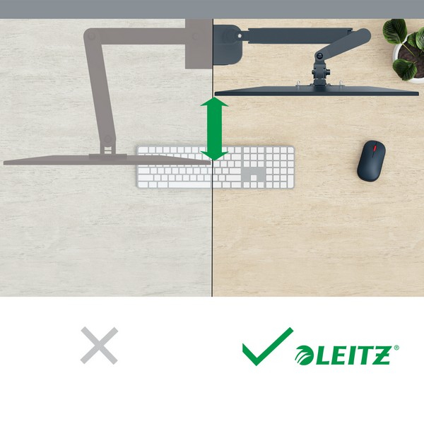 Suport pentru monitor Leitz Ergo, 2 brate ajustabile si extensibile, cu fixare pe birou, suport pentru laptop inclus, gri-carbune [3]