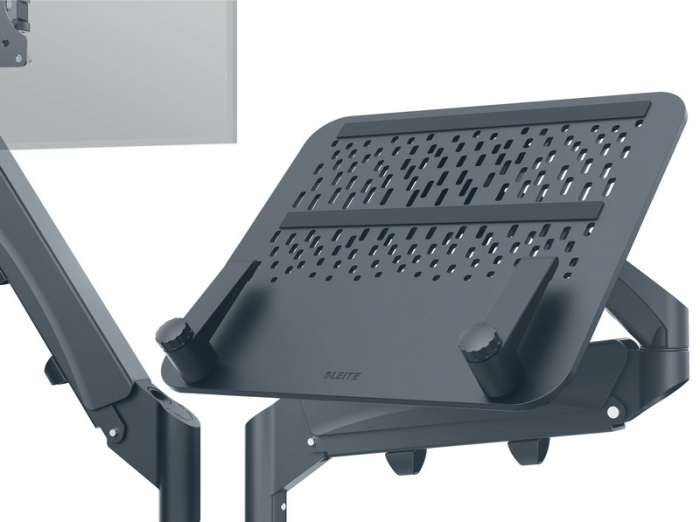 Suport pentru monitor Leitz Ergo, 2 brate ajustabile si extensibile, cu fixare pe birou, suport pentru laptop inclus, gri-carbune [9]