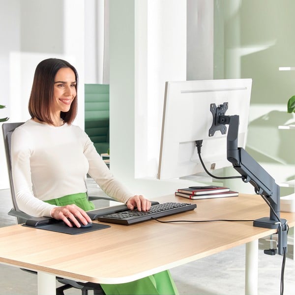 Suport pentru monitor Leitz Ergo, brat ajustabil si extensibil, cu fixare pe birou, gri-carbune [8]