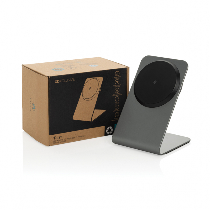 Stand de incarcare wireless magnetic 15W Terra, aluminiu reciclat RCS [5]