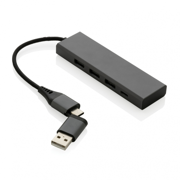 Hub USB aluminiu reciclat RCS, 3xUSB-A + 1xUSB-C – Terra [2]