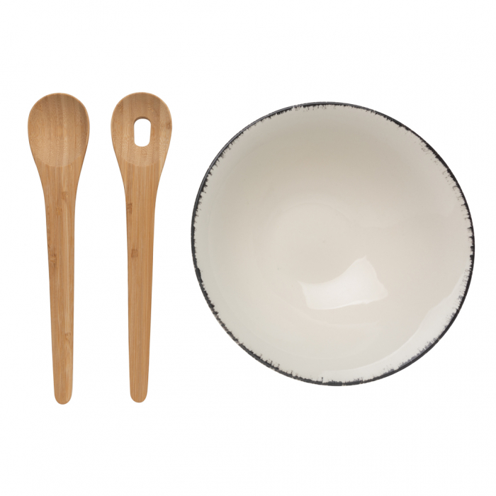 Bol de salata Ukiyo din ceramica cu tacamuri bambus – pictat manual, 25.5 cm [4]