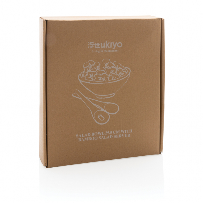 Bol de salata Ukiyo din ceramica cu tacamuri bambus – pictat manual, 25.5 cm [10]