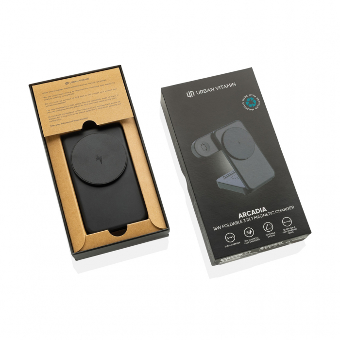 Incarcator wireless 3-in-1 magnetic 15W Urban Vitamin Arcadia, ABS reciclat RCS [5]