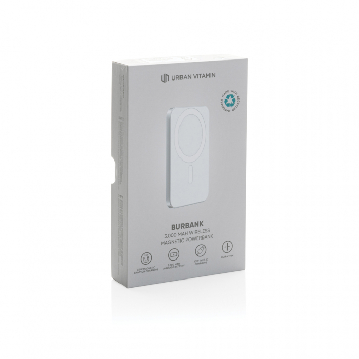 Powerbank Urban Vitamin Burbank 3.000 mAh, magnetic wireless 8W, aluminiu reciclat RCS [18]