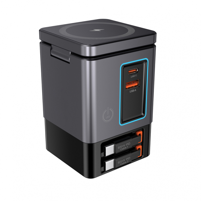 Statie incarcare Urban Vitamin Sacramento 105W GaN, wireless si cabluri retractabile [2]