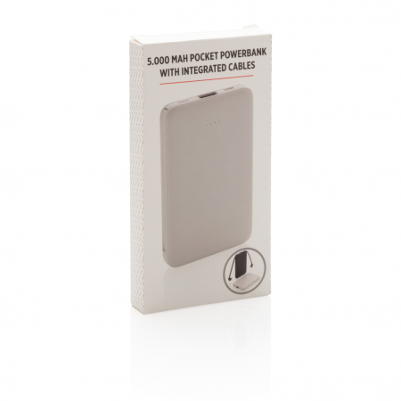 Powerbank 5.000 mAh de buzunar cu cabluri integrate, ABS [10]