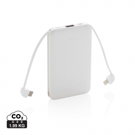 Powerbank 5.000 mAh de buzunar cu cabluri integrate, ABS [0]