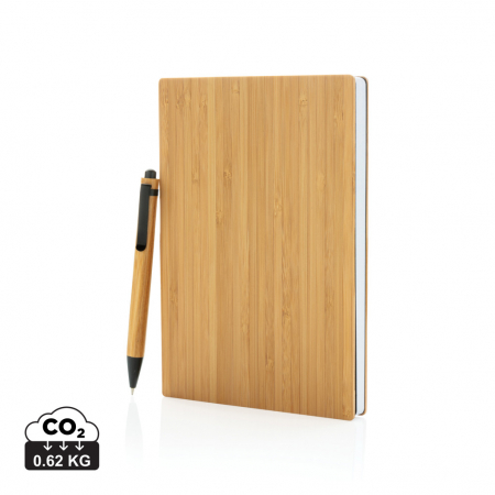 Agende, calendare si organizatoare - Set carnet A5 cu pix din bambus – 180 pagini, coperta tare, eco-friendly