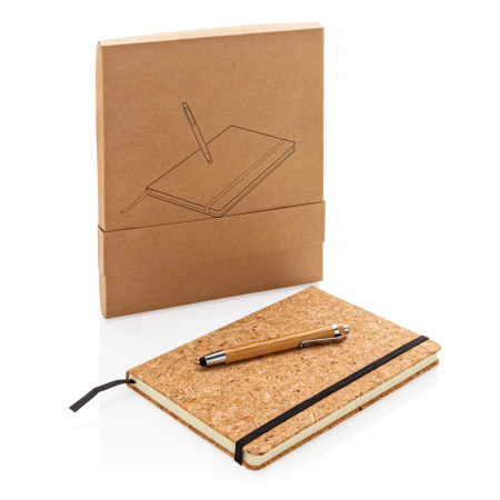 Agenda A5 ECO coperta pluta cu dictando crem si pix din bambus cu stylus, personalizabila. [12]