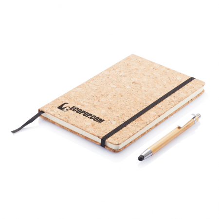 Agenda A5 ECO coperta pluta cu dictando crem si pix din bambus cu stylus, personalizabila. [9]