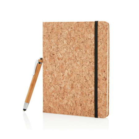 Agenda A5 ECO coperta pluta cu dictando crem si pix din bambus cu stylus, personalizabila. [1]