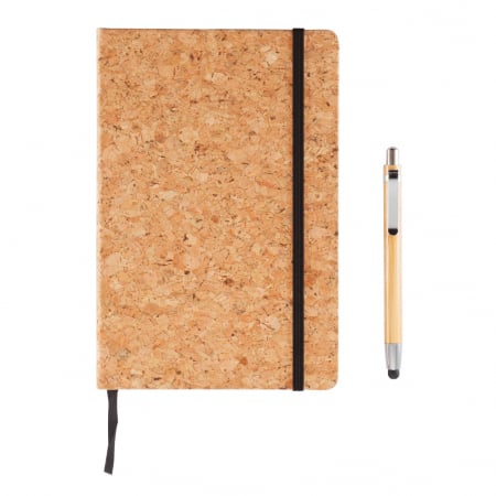 Agenda A5 ECO coperta pluta cu dictando crem si pix din bambus cu stylus, personalizabila. [5]