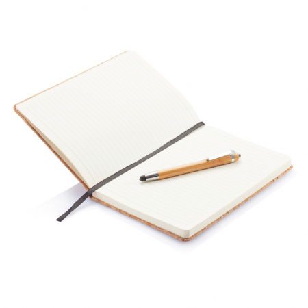 Agenda A5 ECO coperta pluta cu dictando crem si pix din bambus cu stylus, personalizabila. [3]