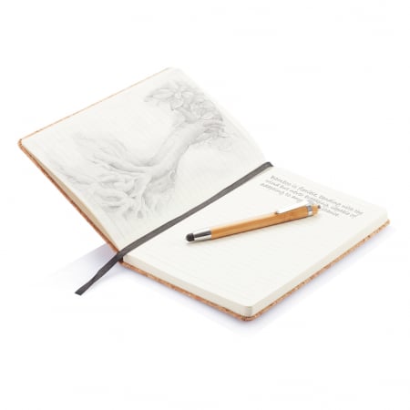 Agenda A5 ECO coperta pluta cu dictando crem si pix din bambus cu stylus, personalizabila. [4]