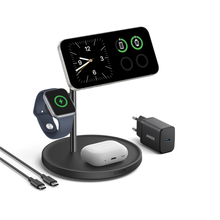 Statie incarcare wireless Anker MagGo 3-in-1, Qi2, MagSafe, 15W, iPhone, Apple Watch si AirPods 3. [4]