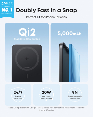 Powerbank magnetic Anker Nano MagGo 5000 mAh, Qi2 15W, USB-C 20W, ultra-subtire [4]
