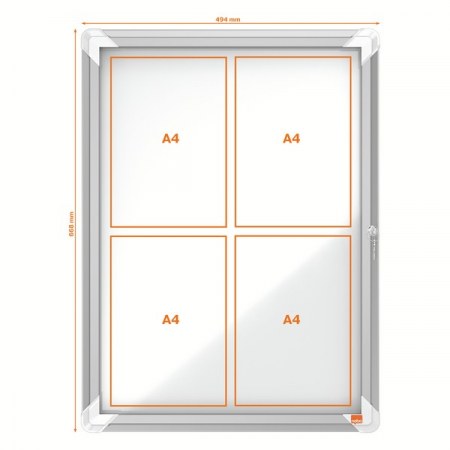 Avizier NOBO Premium Plus, exterior, otel emailat, 4x A4, cu usa si cheie, magnetic [1]