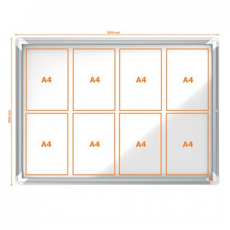 Avizier NOBO Premium Plus, exterior, otel emailat, 8x A4, usa, magnetic, alb [2]