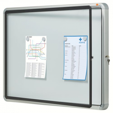 Avizier NOBO Premium Plus, exterior, otel emailat, 8x A4, usa, magnetic, alb [1]