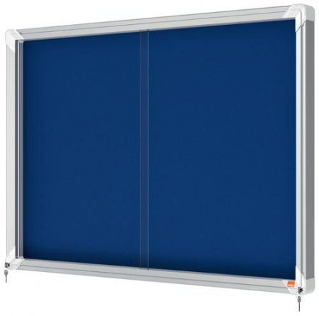 Sisteme de afisare - Avizier NOBO Premium Plus, interior, textil, 8x A4, geam glisant, albastru