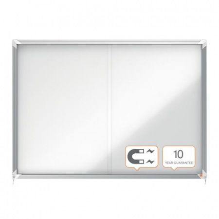 Avizier NOBO Premium Plus, interior, otel emailat, 18x A4, geam glisant, alb [3]