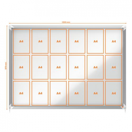 Avizier NOBO Premium Plus, interior, otel emailat, 18x A4, geam glisant, alb [1]