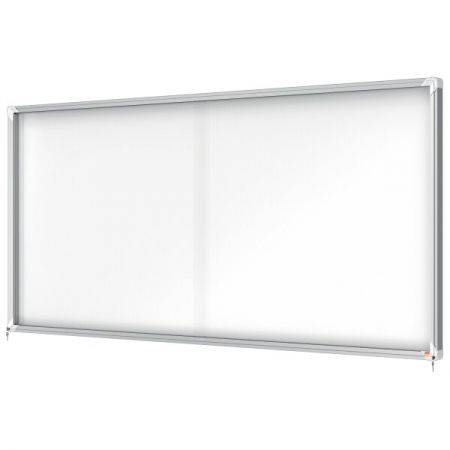 Sisteme de afisare - Avizier NOBO Premium Plus, interior, otel emailat, 27x A4, geam glisant, alb
