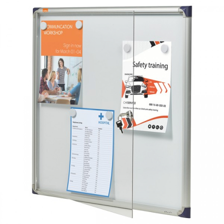 Table magnetice (whiteboard-uri) - Avizier NOBO Premium Plus, interior, otel emailat, 6x A4, extra plat, cu usa si cheie, magnetic