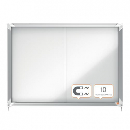 Avizier NOBO Premium Plus, interior, otel emailat, 8x A4, geam glisant, alb [9]