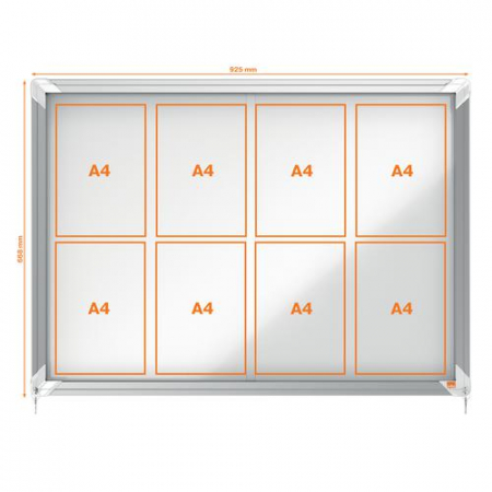 Avizier NOBO Premium Plus, interior, otel emailat, 8x A4, geam glisant, alb [8]