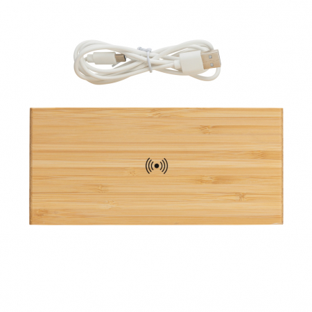 Ceas din bambus cu incarcator wireless 5W si port USB [6]