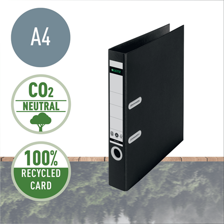 Biblioraft Leitz 180° Recycle, carton, partial reciclat, certificare FSC, reciclabil, A4, 50 mm, negru [6]