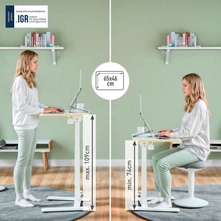 Birou ergonomic pliabil Leitz Ergo, alb, reglabil 74-109 cm, blat 65x46 cm [1]