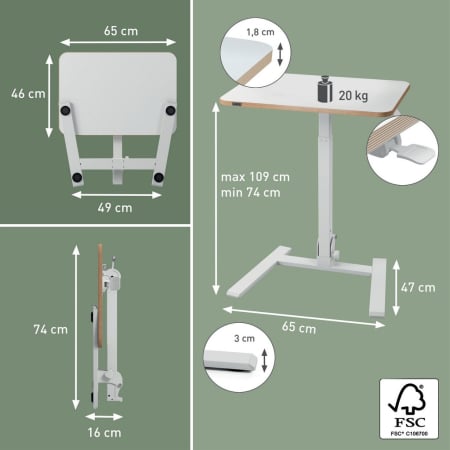 Birou ergonomic pliabil Leitz Ergo, alb, reglabil 74-109 cm, blat 65x46 cm [7]
