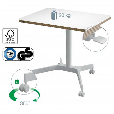 Scaune si produse ergonomice - Birou Ergonomic Leitz Ergo – Pneumatic, Ajustabil pe Inaltime, Alb