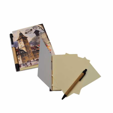 Caiete si blocnotesuri - Bloc notes A6 Brosat, hartie ivory, cu pix, productie proprie