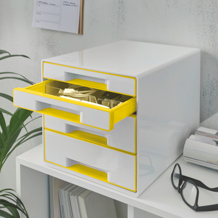 Cabinet cu 4 sertare Leitz WOW cu tavita organizare, alb-diverse culori [4]
