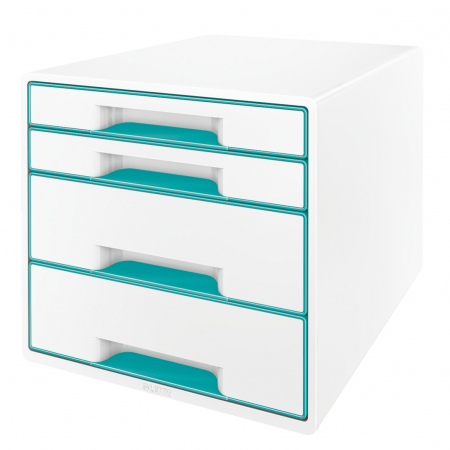 Arhivare si depozitare - Cabinet cu 4 sertare Leitz WOW cu tavita organizare, alb-turcoaz