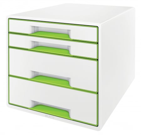 Arhivare si depozitare - Cabinet cu 4 sertare Leitz WOW cu tavita organizare, alb-verde