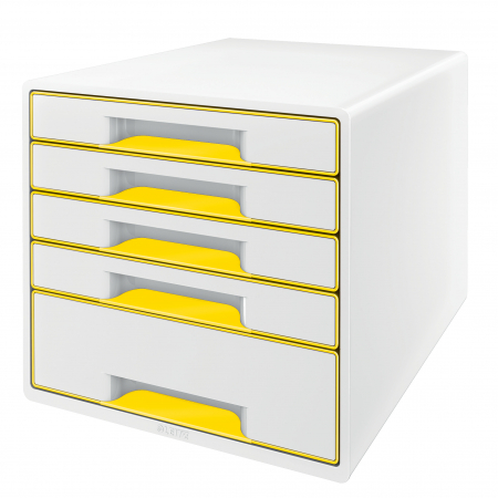 Arhivare si depozitare - Cabinet cu 5 sertare Leitz WOW cu tavita organizare, alb-diverse culori