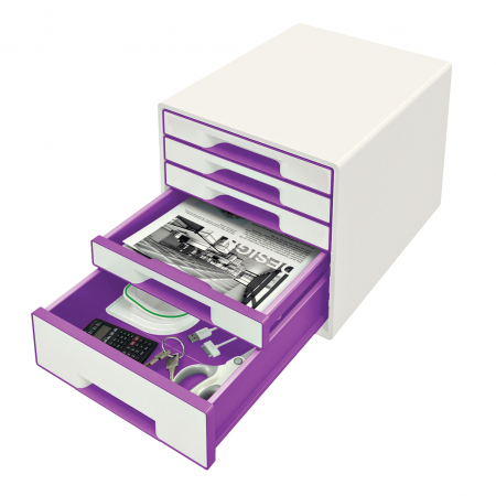 Cabinet cu 5 sertare Leitz WOW cu tavita organizare, alb-mov [1]