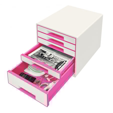 Cabinet cu 5 sertare Leitz WOW cu tavita organizare, alb-roz [1]