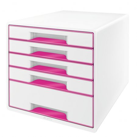 Cabinet cu 5 sertare Leitz WOW cu tavita organizare, alb-roz [0]