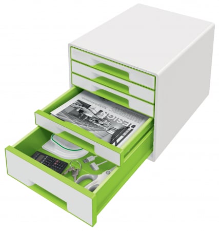 Cabinet cu 5 sertare Leitz WOW cu tavita organizare, alb-verde [1]