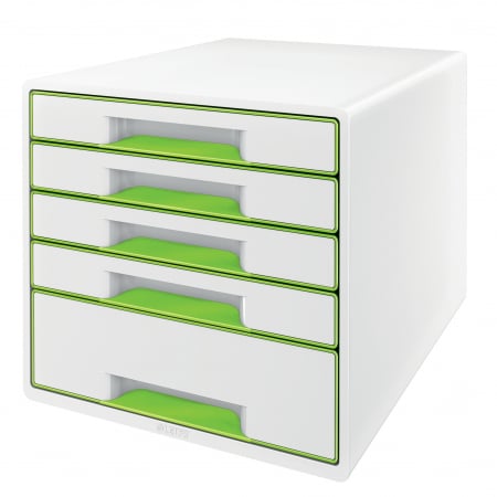 Arhivare si depozitare - Cabinet cu 5 sertare Leitz WOW cu tavita organizare, alb-verde