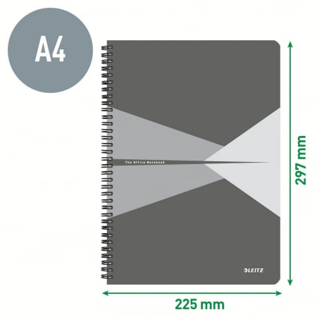 Caiet de birou Leitz Office, carton laminat, certificare FSC, reciclabil, A4, 90 coli, cu spira, matematica, rosu [5]