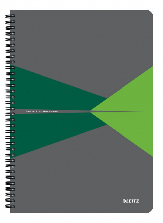 Caiet de birou Leitz Office, PP, certificare FSC, reciclabil, A4, 90 coli, cu spira, dictando, verde [0]