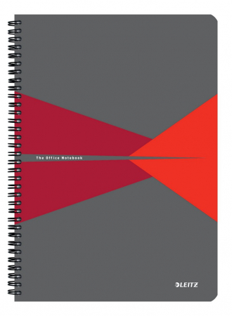Caiet de birou Leitz Office, PP, certificare FSC, reciclabil, A4, 90 coli, cu spira, matematica, rosu [0]