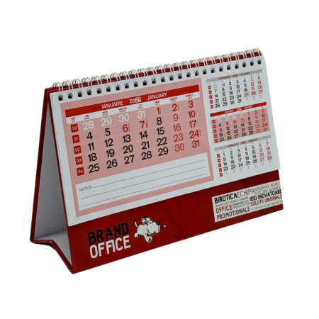 Hartie copiator si produse tipografice - Calendar birou Triptic rigid – rosu/albastru, personalizare corporate